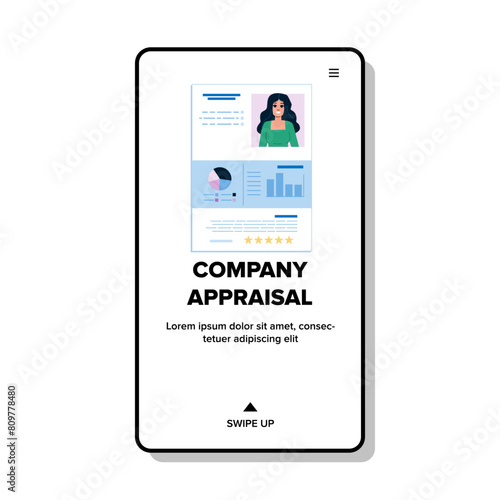 assessment company appraisal vector. review rating, metrics productivity, growth development assessment company appraisal web flat cartoon illustration