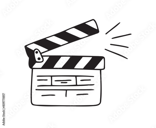 Doodle cinema clapper board. Hand drawn Movie clapperboard for film production.