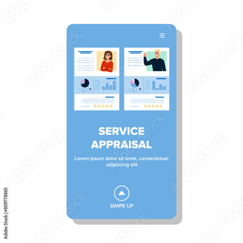 assessment service appraisal vector. rating quality, analysis critique, judgment inspection assessment service appraisal web flat cartoon illustration