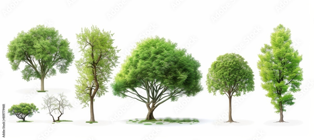 Fototapeta premium Green tree isolated on white background set