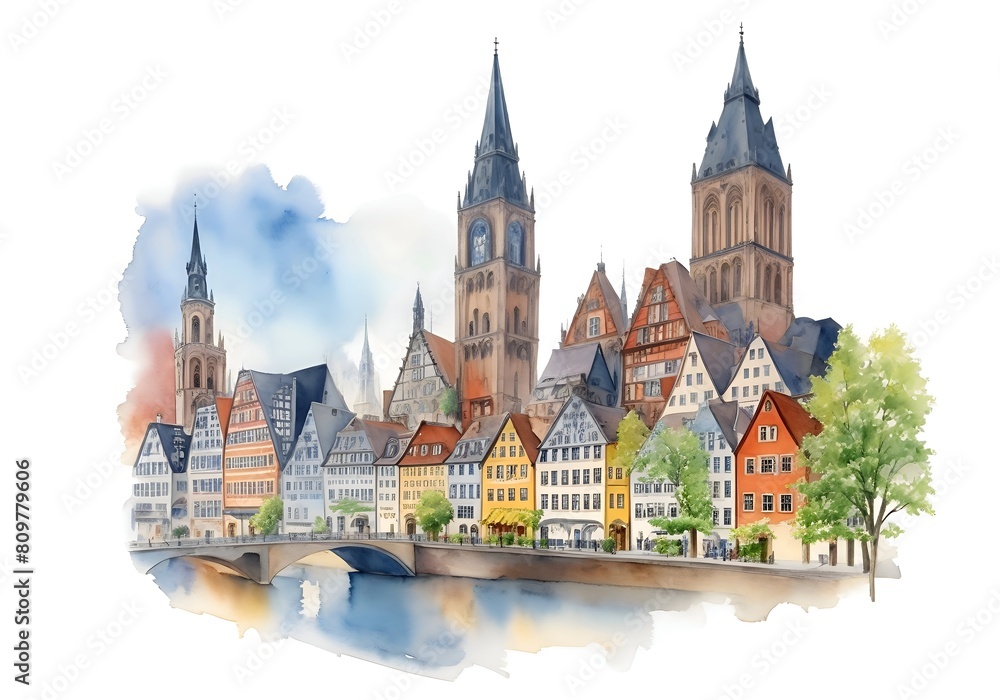 Germany Country Landscape Watercolor Illustration Art