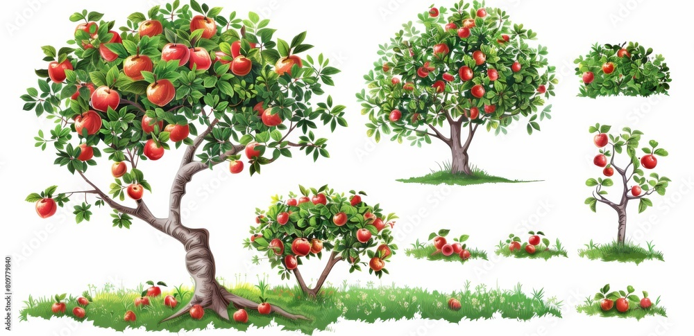 Obraz premium Green tree isolated on white background set