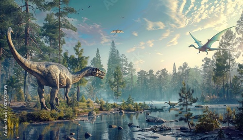 dinosaurs view landscape animal extinct photo