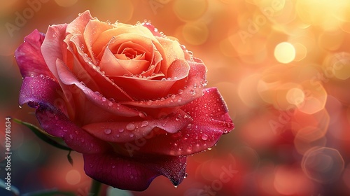   A close-up of a pink rose with droplets of water and a soft bokeh in the background