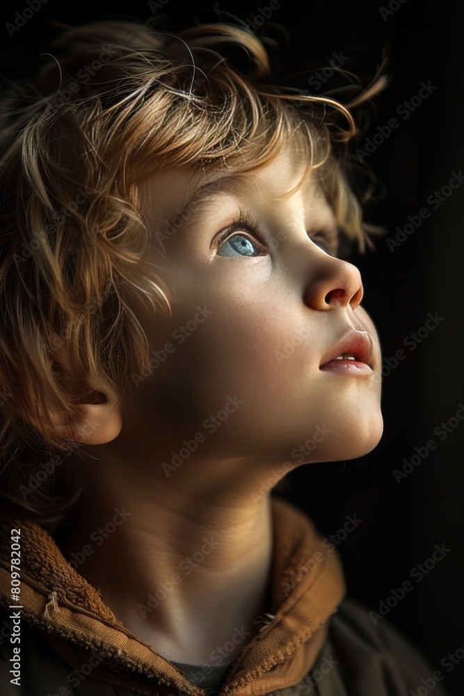 Close up profile portrait of little blond boy Close up profile portrait of little blond boy