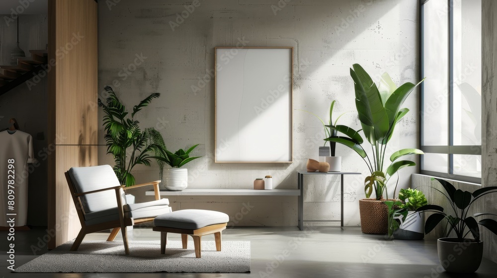Fototapeta premium Eye-catching poster showcasing minimalist interior decor arrangements for contemporary homes