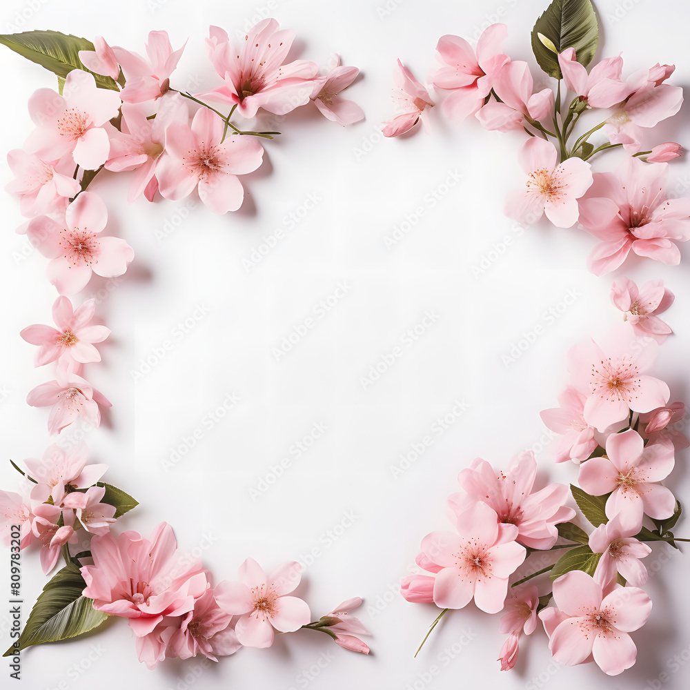 white background pink floral art border, copy space white background pink floral art border, copy space