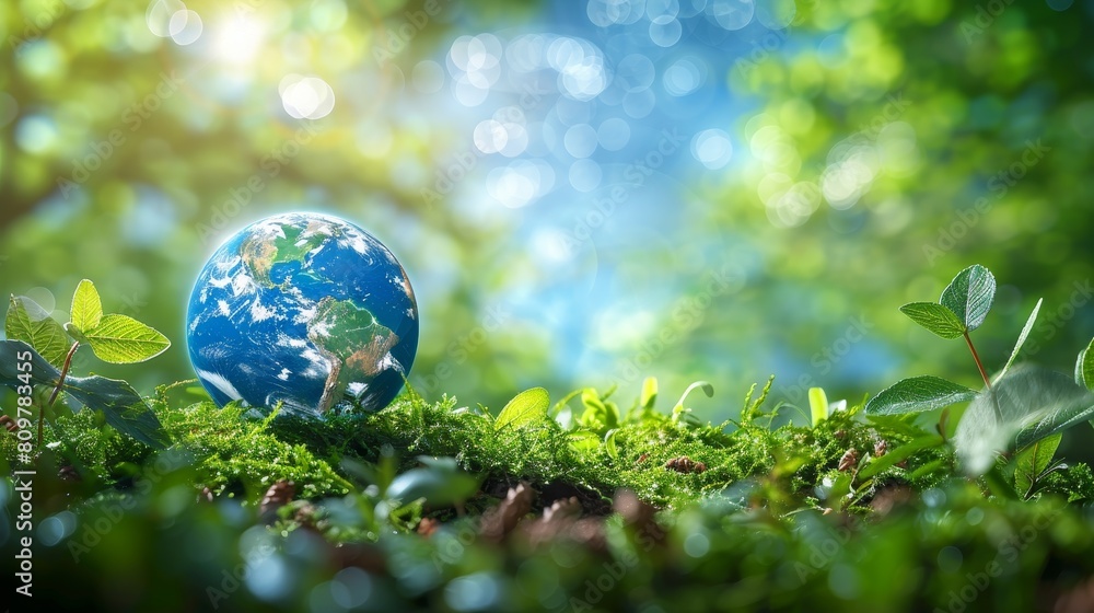A green-themed eco concept featuring planet Earth and elements of nature A green-themed eco concept featuring planet Earth and elements of nature