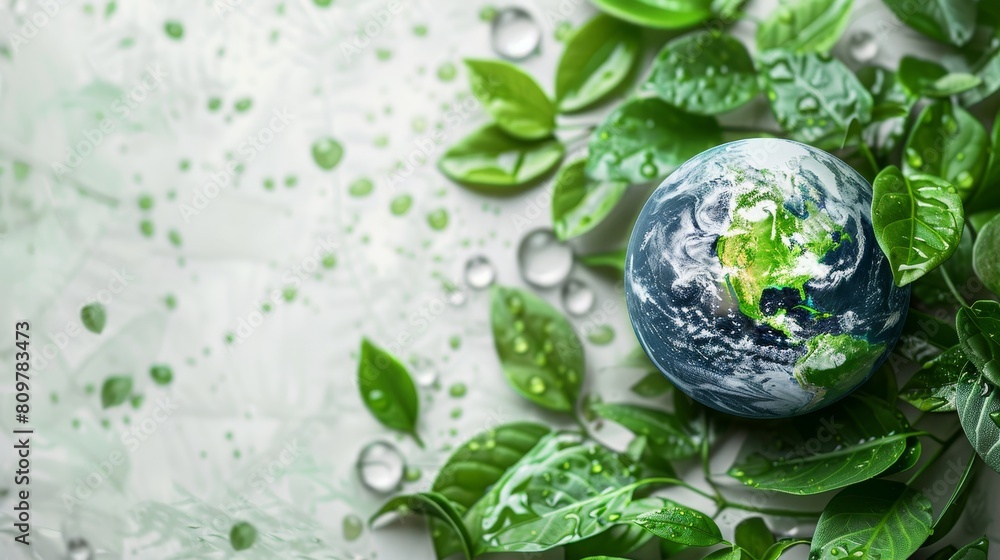A green concept showcasing planet Earth and elements of nature A green concept showcasing planet Earth and elements of nature