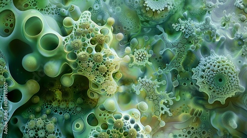 Abstract Organic Microscopic Life Forms Background in Green Hues