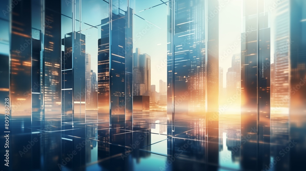 Background of future urban and corporate architecture. Real estate idea with bokeh, motion blur, and a reflection in a glass panel of a skyscraper facade. Background of future urban and corporate architecture. Real estate idea with bokeh, motion blur, and a reflection in a glass panel of a skyscraper facade.