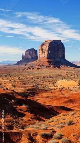 Majestic sandstone mesas rising from desert valleys