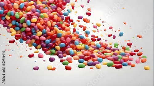 Rainbow candies falling in color over a transparent background, png. tumbling jelly beans photo