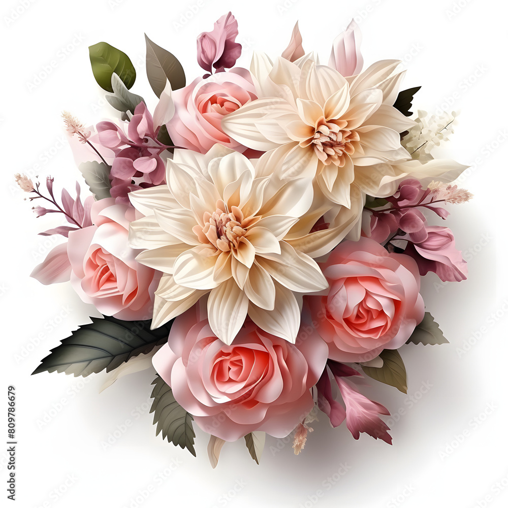hyper realistic luxurious floral bouquet with white background