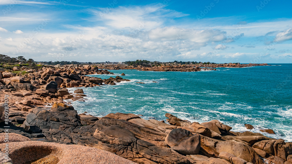 Ploumanac'h, Perros-Guirec, Brittany, France: Pink Granite Coast rocky shore Ploumanac'h, Perros-Guirec, Brittany, France: Pink Granite Coast rocky shore