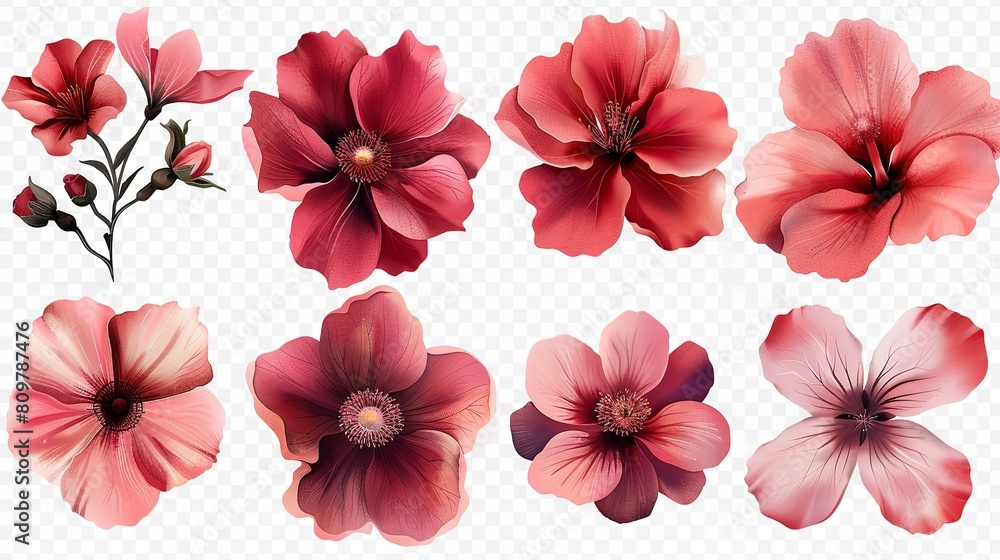 Red and pink aster flowers arranged in a flower arrangement with room for an advertising on white backdrop, Generative AI.