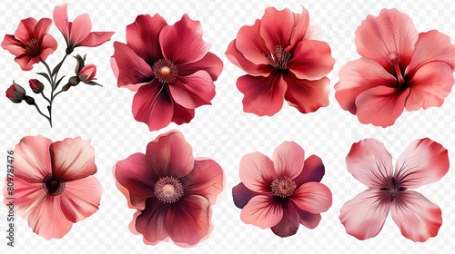 Red and pink aster flowers arranged in a flower arrangement with room for an advertising on white backdrop  Generative AI.