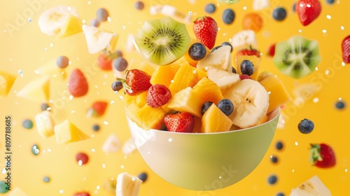 Modern poster with a spinning bowl of fruit salad