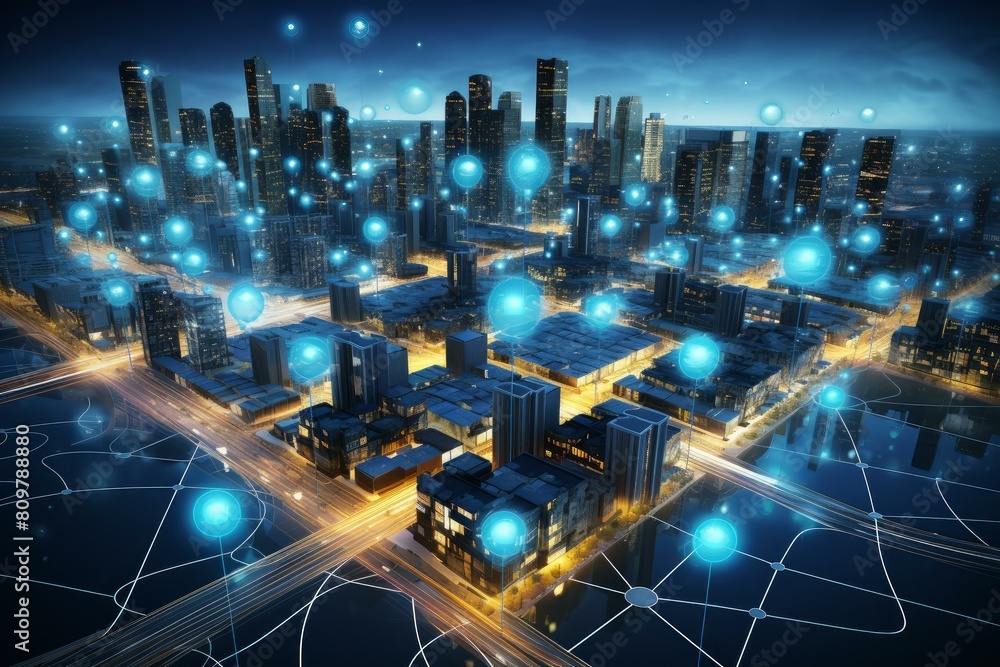 Technologically-advanced Smart city ai network digital. System control. Generate Ai
