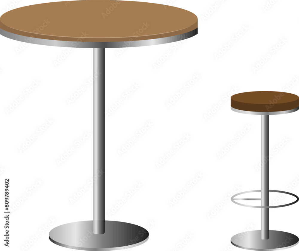 Bar table and bar stool isolated on white background. Vector, cartoon illustration. Vector. Bar table and bar stool isolated on white background. Vector, cartoon illustration. Vector.