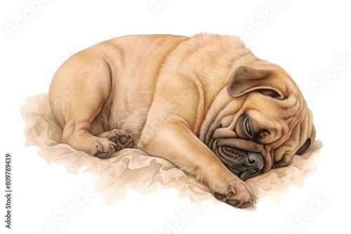 pug snoring softly on a soft rug