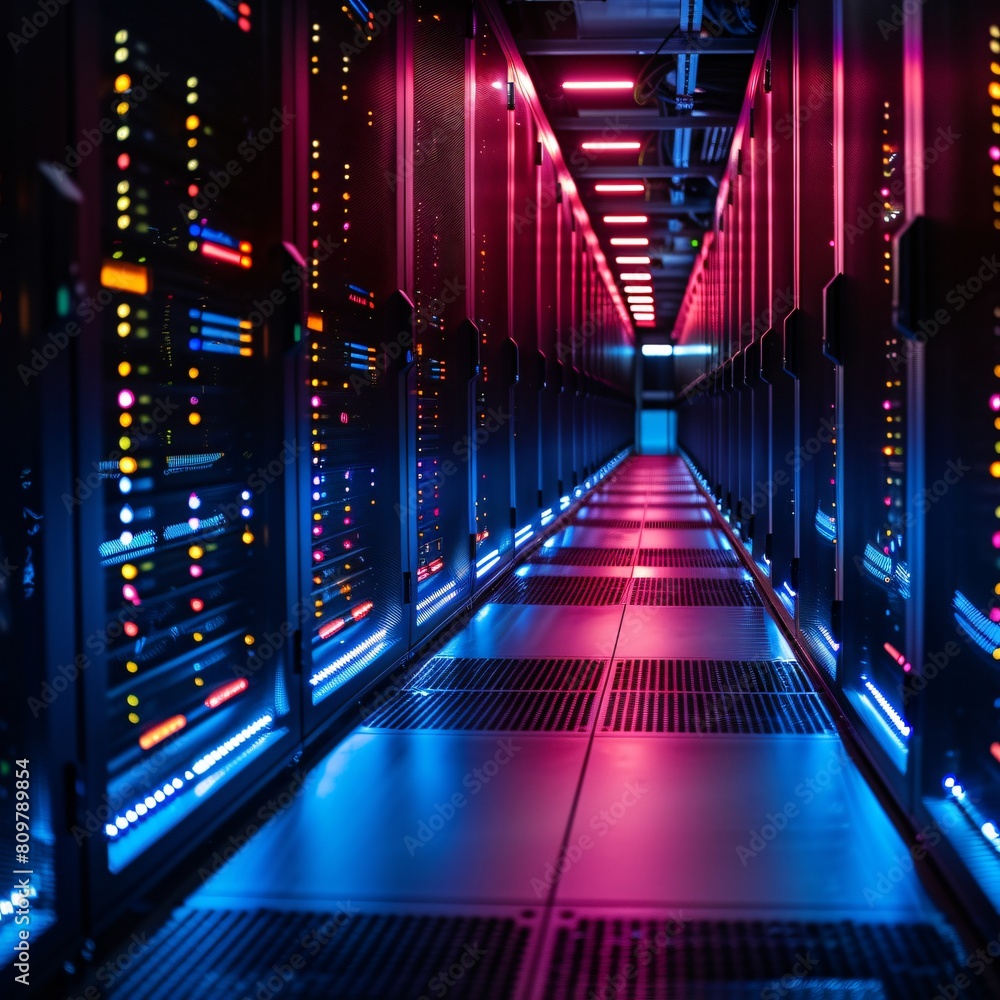 A high-tech data center, with rows of glowing servers: Maximizing Data Storage Efficiency. A high-tech data center, with rows of glowing servers: Maximizing Data Storage Efficiency.