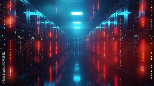A high-tech data center  with rows of glowing servers  Integrated Systems for Seamless Data Transfer.