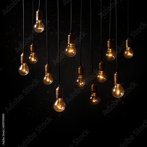 A series of incandescent light bulbs glowing against a dark background