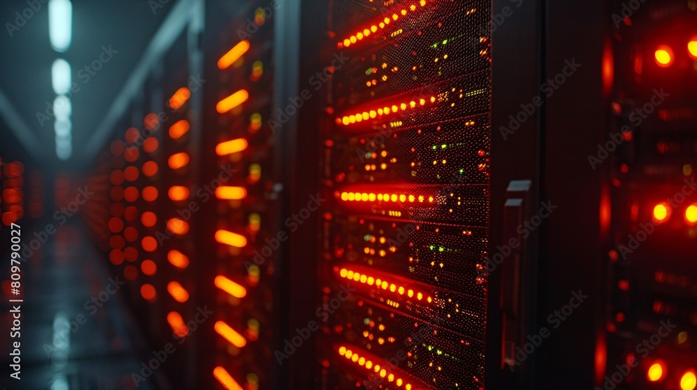A high-tech data center, with rows of glowing servers: Secure and Scalable Network Infrastructure. A high-tech data center, with rows of glowing servers: Secure and Scalable Network Infrastructure.