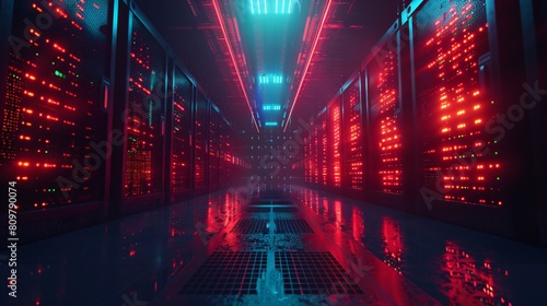 A high-tech data center, with rows of glowing servers: The Backbone of Digital Transformation.