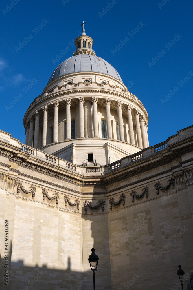 Exterior detail of the Parisian Pantheon in France, where important personalities are buried.