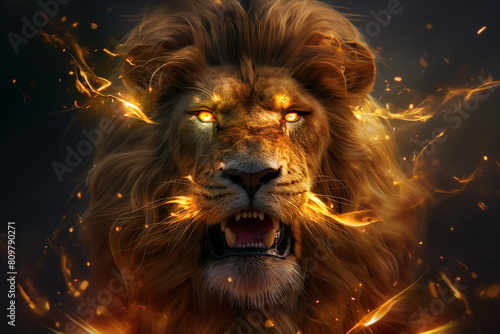 lion in the sunset  Behold the majestic presence of a roaring mighty fantasy lion  brought to life through the creative prowess of generative AI