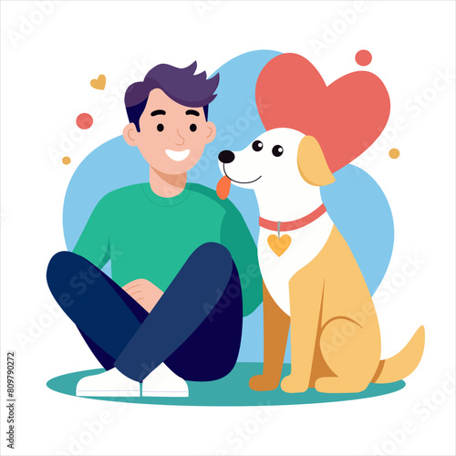 Boy with dog. Young man with pet.
