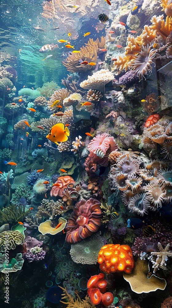 Fotografie Pristine coral reefs teeming with marine life