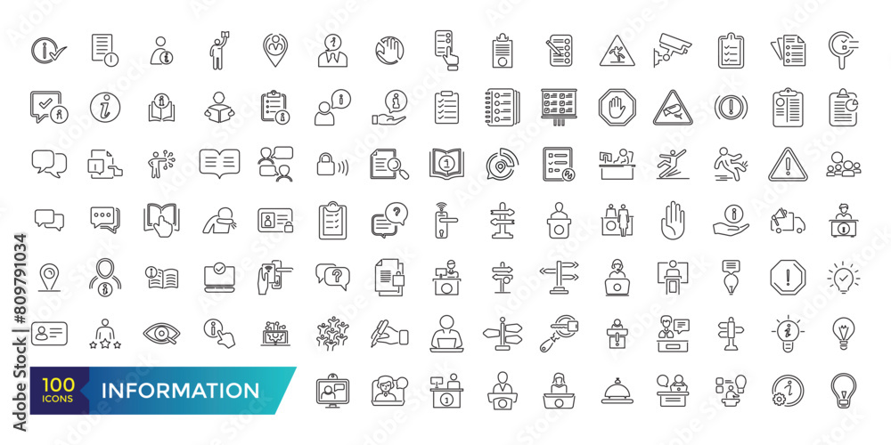 Data and Information icon collection. Clean contour inforamtive line icons. Data and Information icon collection. Clean contour inforamtive line icons.