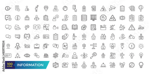 Data and Information icon collection. Clean contour inforamtive line icons.
