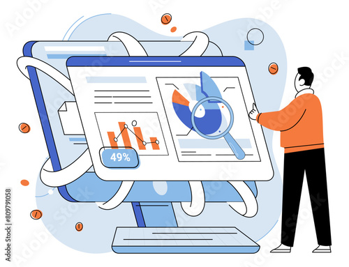 Market research. Vector illustration. Thorough market research supports evidence-based decision-making Effective promotion strategies are informed by market research findings E-commerce
