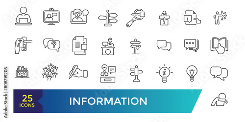 Data and Information icon collection. Clean contour inforamtive line icons.