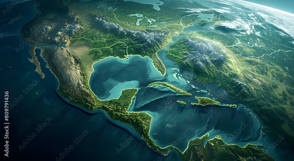 Gulf Example Satellite-style view of the Gulf of Mexico and surrounding landmass ...