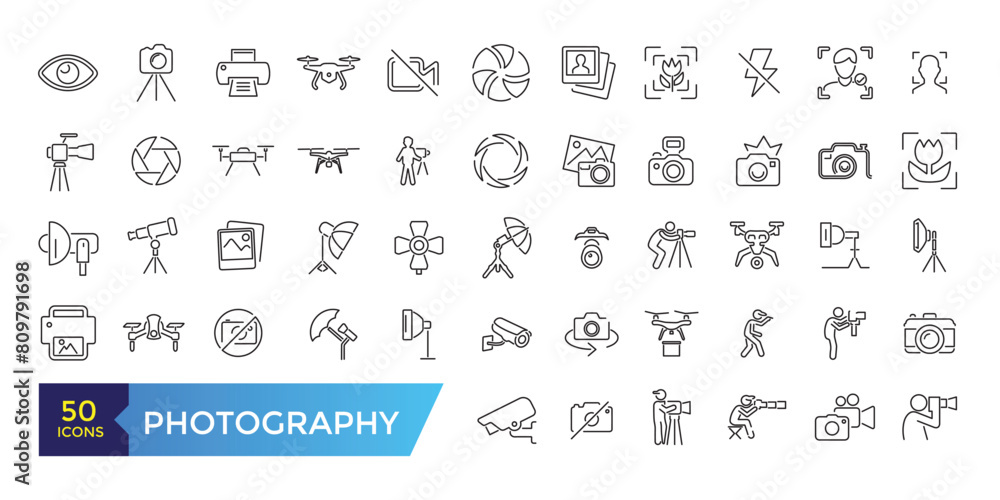 Photography studio and film icon set. Photo lens technology, different digital icon collection. Photography studio and film icon set. Photo lens technology, different digital icon collection.