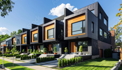 A large, modern house with a lot of glass windows and a black roof by AI generated image
