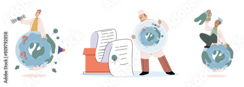 Nature science. Vector illustration. Ecology explores relationships between organisms and their environment in nature Environmental conservation relies on scientific research and understanding