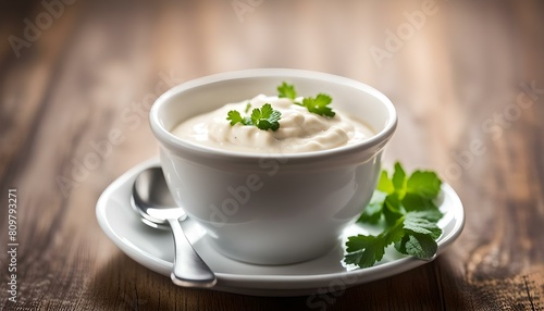 Horseradish and cream sauce in small cup 