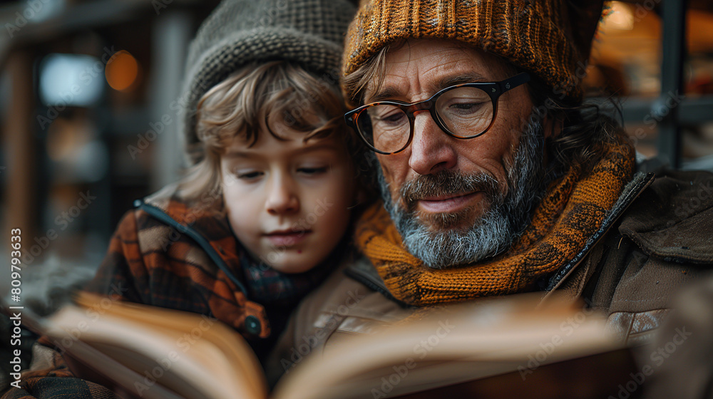 parents reading a book with their children