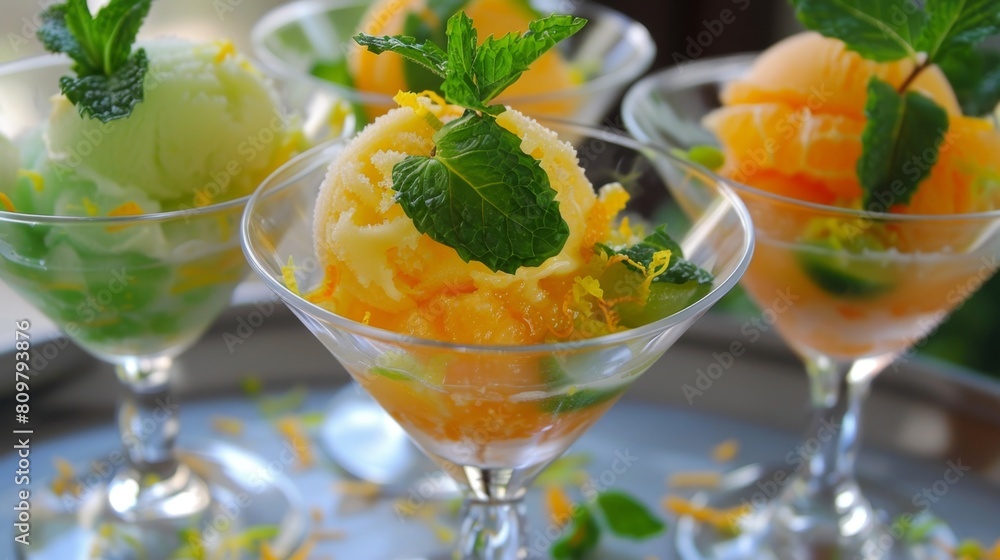 Refreshing Citrus Sorbet in Elegant Glassware Refreshing Citrus Sorbet in Elegant Glassware