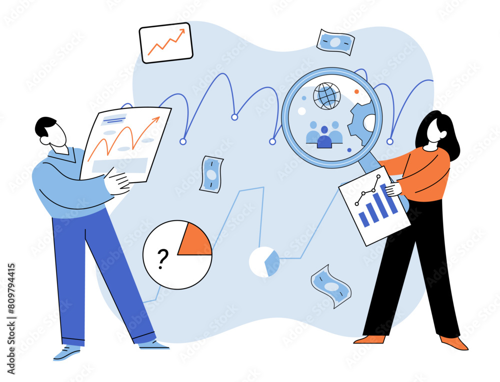 Market research. Vector illustration. Statistical analysis market research data reveals meaningful insights The success marketing campaigns relies on thorough market research The market research Market research. Vector illustration. Statistical analysis market research data reveals meaningful insights The success marketing campaigns relies on thorough market research The market research