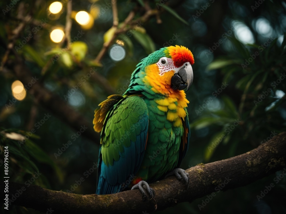 A portrait of a parrot on a tree A portrait of a parrot on a tree