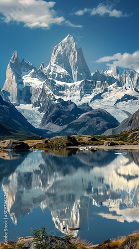 Towering peaks capped with glaciers