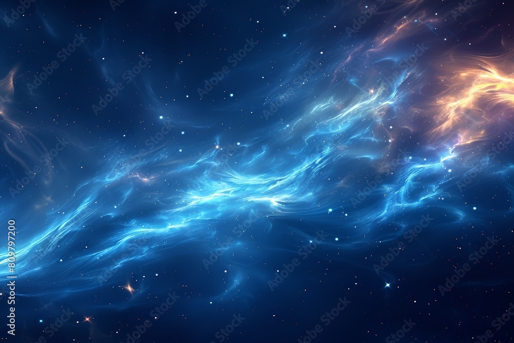 This digital illustration depicts a swirling nebula in hues of blue and orange, radiating light and energy in space This digital illustration depicts a swirling nebula in hues of blue and orange, radiating light and energy in space