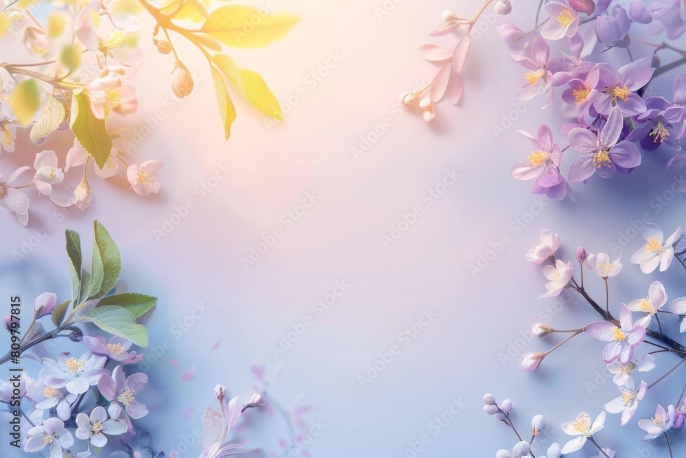 Soft Pastel Floral Background with Blossoming Spring Flowers